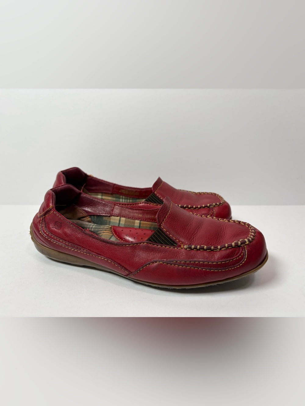 Born Red Leather Slip On Loafers Women's Sz 7.5 Shoes